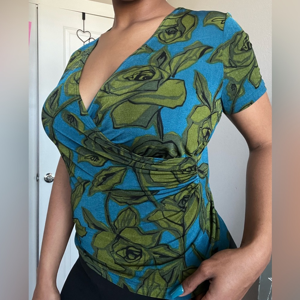 Kathy Ireland Floral Front Wrap Top